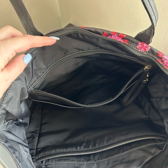 Michael Kors Kelsey Floral Printed Nylon Black Tote with Pink Design - Picture 14 of 14